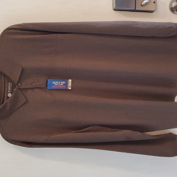 Haggar  NWT LS brown Heather quick dry easy care top size large 100% polyester - Picture 2 of 8